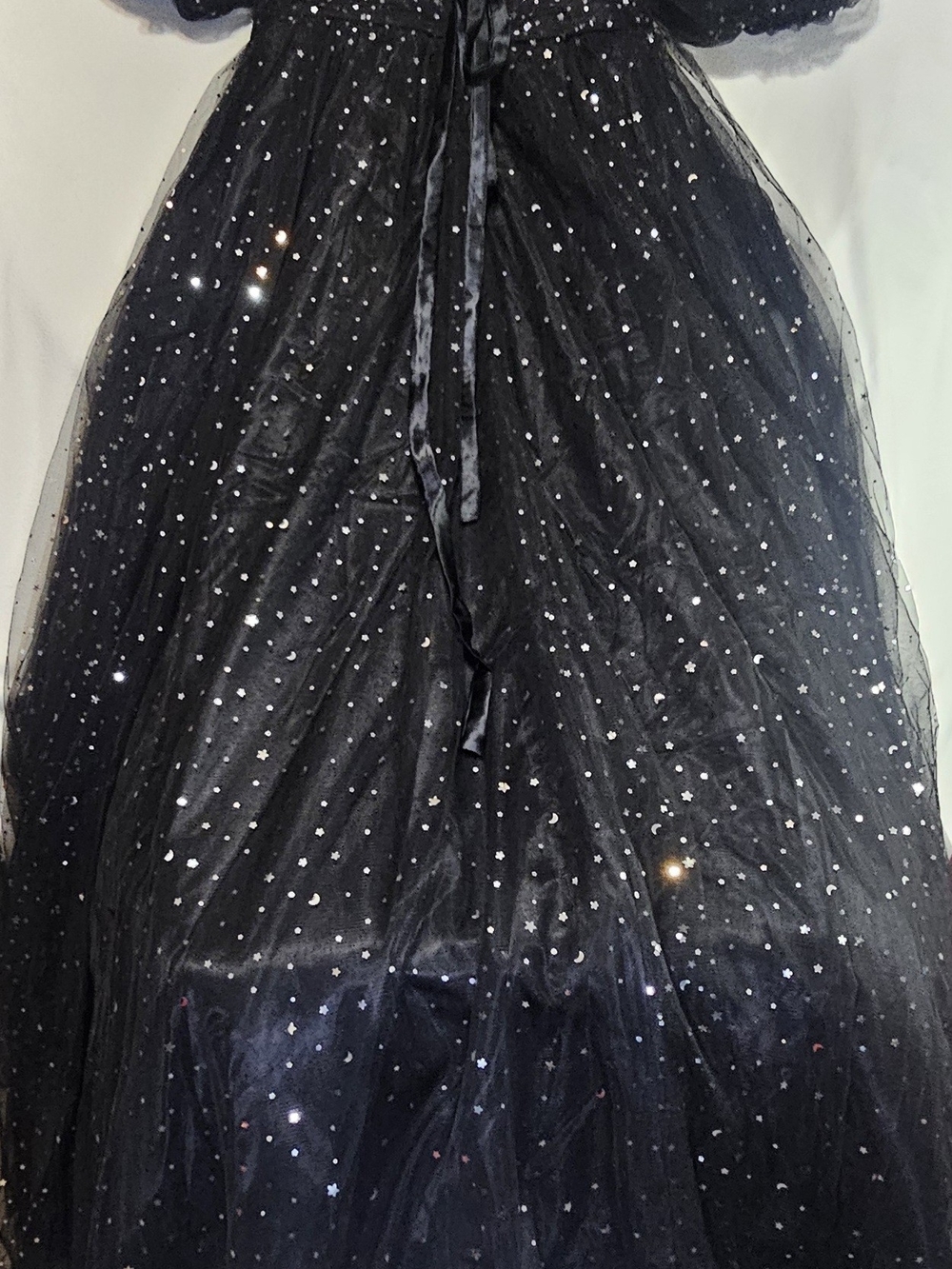 Black Star-Embellished Tulle Maxi Skirt